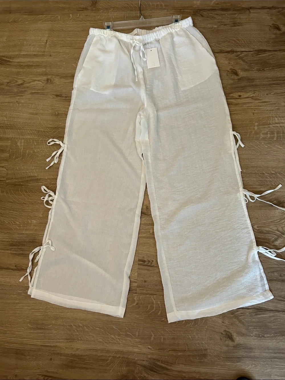 Dotti White Drawstring Wide-Leg Pants